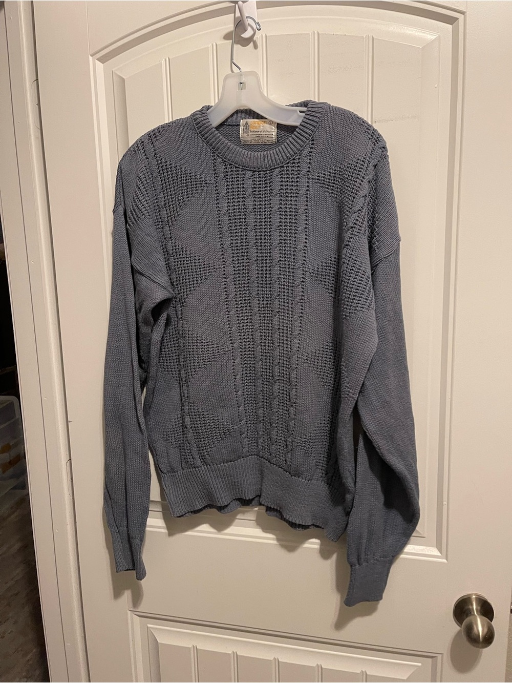 London Fog Vintage Men's Textured Cotton Crewneck Sweater - Slate Gray - Large